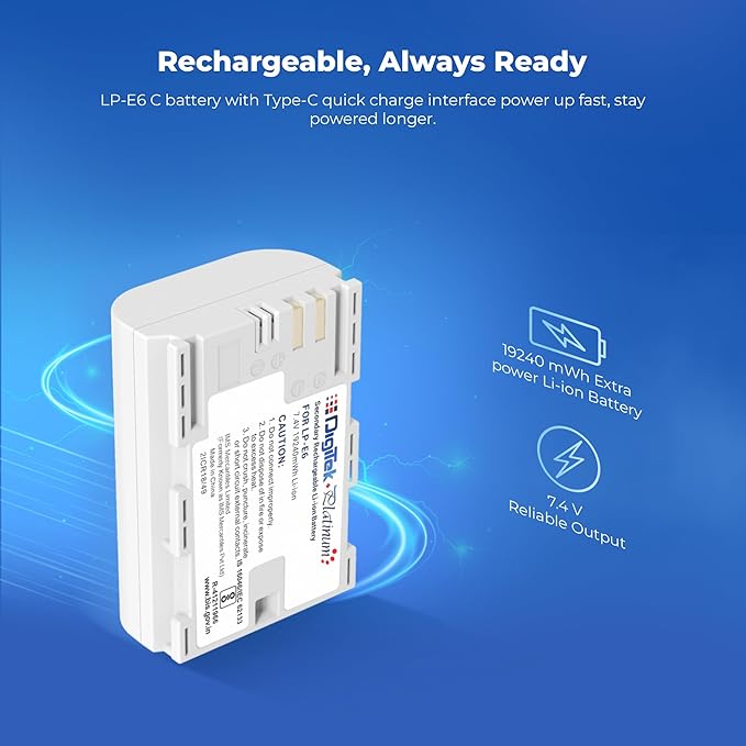 Digitek Platinum (LP-E6 Type C) 3000mAh Li-ion Battery for Canon Cameras